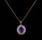 3.20 ctw Tanzanite and Diamond Pendant With Chain - 14KT Rose Gold