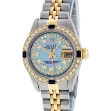 Rolex Ladies Two Tone Blue MOP String Sapphire Diamond VVS Datejust Wristwatch