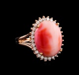 9.51 ctw Coral and Diamond Ring - 14KT Rose Gold