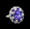 14KT White Gold 3.90 ctw Tanzanite, Sapphire and Diamond Ring