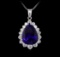 14KT White Gold GIA Certified 23.12 ctw Tanzanite and Diamond Pendant With Chain