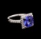 3.77 ctw Tanzanite and Diamond Ring - 14KT White Gold