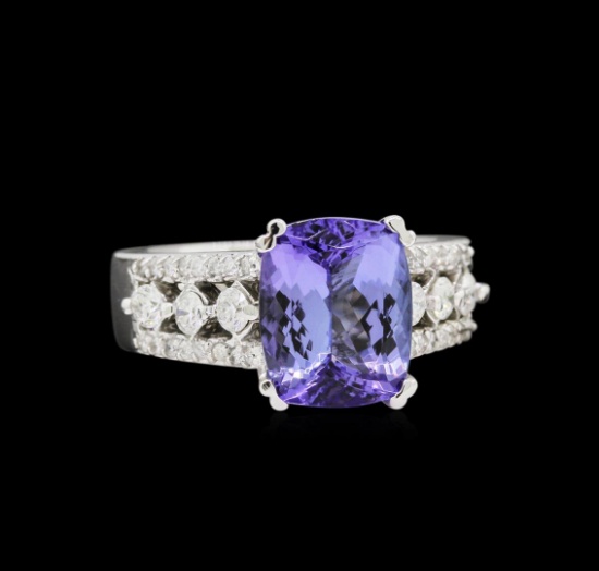 4.36 ctw Tanzanite and Diamond Ring - 14KT White Gold