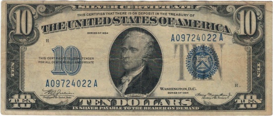1934 $10 Silver Certificate Currency