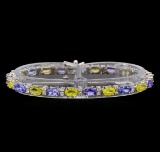 14KT White Gold 5.30 ctw Sapphire, Tanzanite and Diamond Bracelet