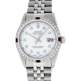 Rolex Stainless Steel Diamond and Ruby DateJust Men's Wristwatch