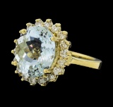 4.73 ctw Aquamarine and Diamond Ring - 14KT Yellow Gold