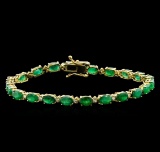 10.00 ctw Emerald and Diamond Bracelet - 14KT Yellow Gold