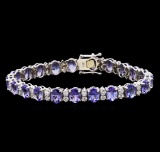 15.66 ctw Tanzanite and Diamond Bracelet - 14KT White Gold