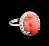 6.50 ctw Pink Coral and Diamond Ring - 14KT White Gold