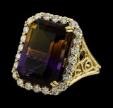 14.64 ctw Ametrine Quartz and Diamond Ring - 14KT Yellow Gold