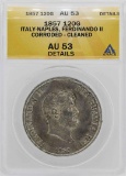 1857 Italy-Naples Ferdinando II 120 Grana Coin ANACS AU53 Details