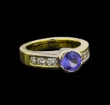 1.00 ctw Tanzanite and Diamond Ring - 18KT Yellow Gold