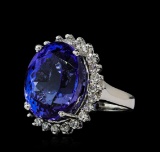 16.57 ctw Tanzanite and Diamond Ring - 14KT White Gold