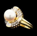 0.60 ctw Diamond and Pearl Ring - 14KT Yellow Gold