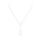 0.10 ctw Diamond and Pearl Pendant with Chain - 14KT White Gold