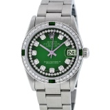 Rolex Stainless Steel VVS Diamond and Emerald DateJust Midsize Watch