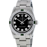 Rolex Stainless Steel Diamond and Emerald DateJust Midsize Watch