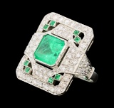 3.50 ctw Emerald and Diamond Ring - Platinum