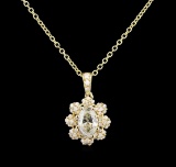 1.36 ctw Diamond Pendant With Chain - 14KT Yellow Gold