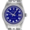 Rolex Mens Stainless Steel Royal Blue String Diamond Datejust Wristwatch