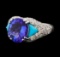 5.47 ctw Tanzanite, Turquoise and Diamond Ring - 14KT White Gold