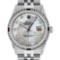 Rolex Mens Stainless Steel Diamond Lugs & Ruby Channel Set Datejust Wristwatch