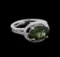 3.03 ctw Green Tourmaline and Diamond Ring - 14KT White Gold