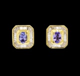 1.25 ctw Tanzanite and Diamond Earrings - 18KT Yellow Gold