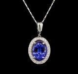 18KT White Gold 7.20 ctw Tanzanite and Diamond Pendant With Chain