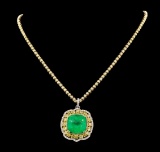 36.24 ctw Emerald and Diamond Pendant W/ Chain - 18KT Two-Tone Gold GIA Certifie