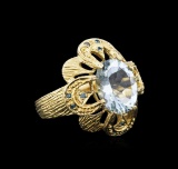 14KT Yellow Gold 4.49 ctw Aquamarine and Blue Diamond Ring