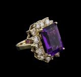 14KT Yellow Gold 10.53 ctw Amethyst and Diamond Ring