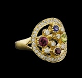 14KT Yellow Gold 0.75 ctw Multi Gemstone and Diamond Ring