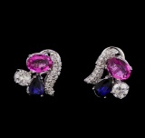 4.14 ctw Pink Sapphire and Diamond Earrings - 14KT White Gold