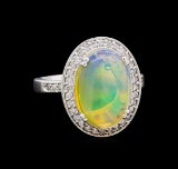 3.50 ctw Opal and Diamond Ring - 14KT White Gold