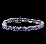 19.90 ctw Tanzanite and Diamond Bracelet - 14KT White Gold