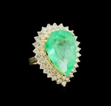GIA Cert 17.66 ctw Emerald and Diamond Ring - 14KT Yellow Gold