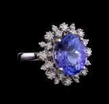 6.33 ctw Tanzanite and Diamond Ring - 14KT White Gold