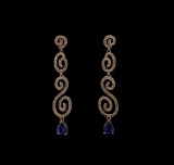 1.56 ctw Blue Sapphire and Diamond Earrings - 14KT Rose Gold