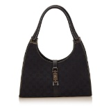 Gucci Black Canvas Jacquard Leather Trim Jackie Bag