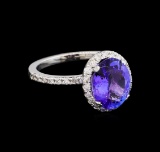 3.09 ctw Tanzanite and Diamond Ring - 14KT White Gold