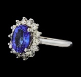 3.02 ctw Tanzanite and Diamond Ring - 14KT White Gold