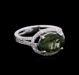 3.03 ctw Green Tourmaline and Diamond Ring - 14KT White Gold