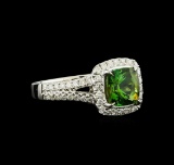 1.76 ctw Green Tourmaline and Diamond Ring - 14KT White Gold