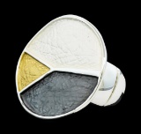 Tri Color Hand Painted Medallion Ring - Rhodium Plated