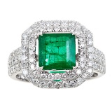 3.76 ctw Emerald and Diamond Ring - 18KT White Gold