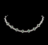 6.15 ctw Diamond and Emerald Necklace - 18KT White Gold