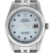 Rolex Mens 36mm Stainless Steel MOP Sapphire String Diamond Datejust Wristwatch