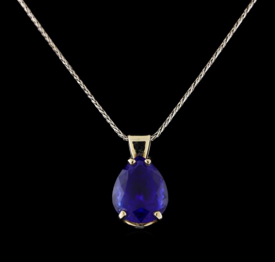 8.54 ctw Tanzanite Pendant With Chain - 14KT White Gold